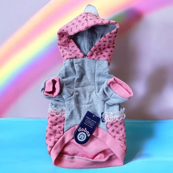 ๐๏ธ Dobaz Dog 'Princess' Hoodie Sweater Pink & Gray - Picture 3 of 7
